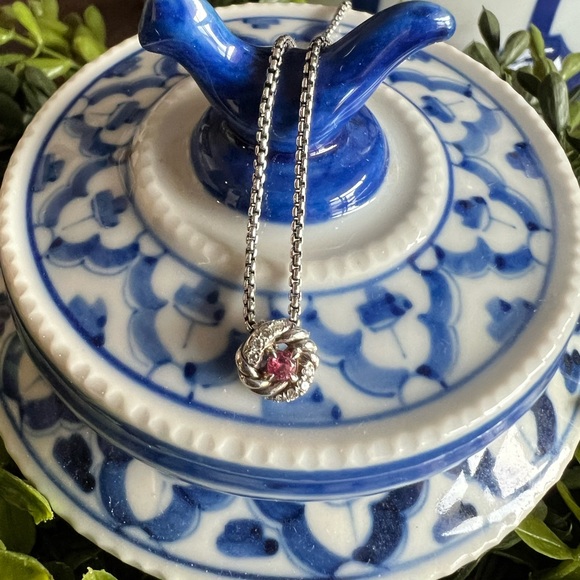 Retired David Yurman Petite Infinity Necklace in Pink Tourmaline & Pave Diamonds - Picture 6 of 15